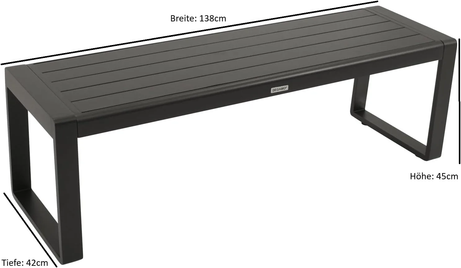 DEGAMO Gartenbank Hockerbank Riva 3-sitzer 138cm, Aluminium anthrazit, wetterfest, Outdoor — Ansicht 2