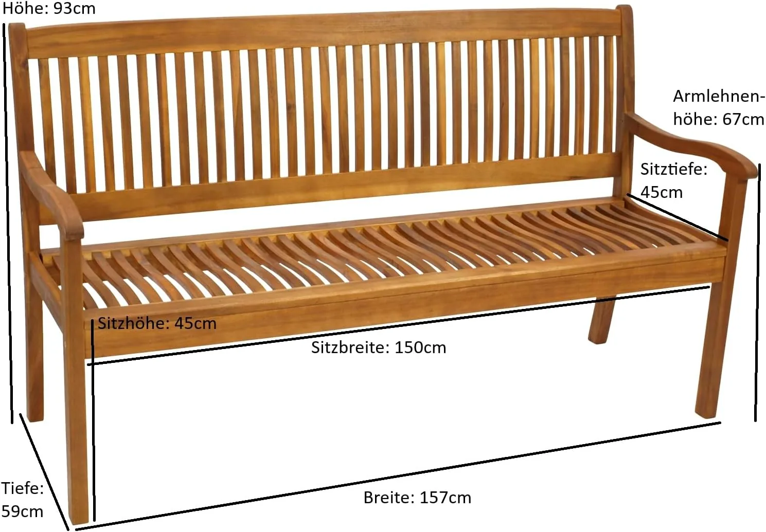 DEGAMO Gartenbank Holzbank Maracana 3-sitzer 157cm, Massivholz Akazie braun geölt, Outdoor — Ansicht 2