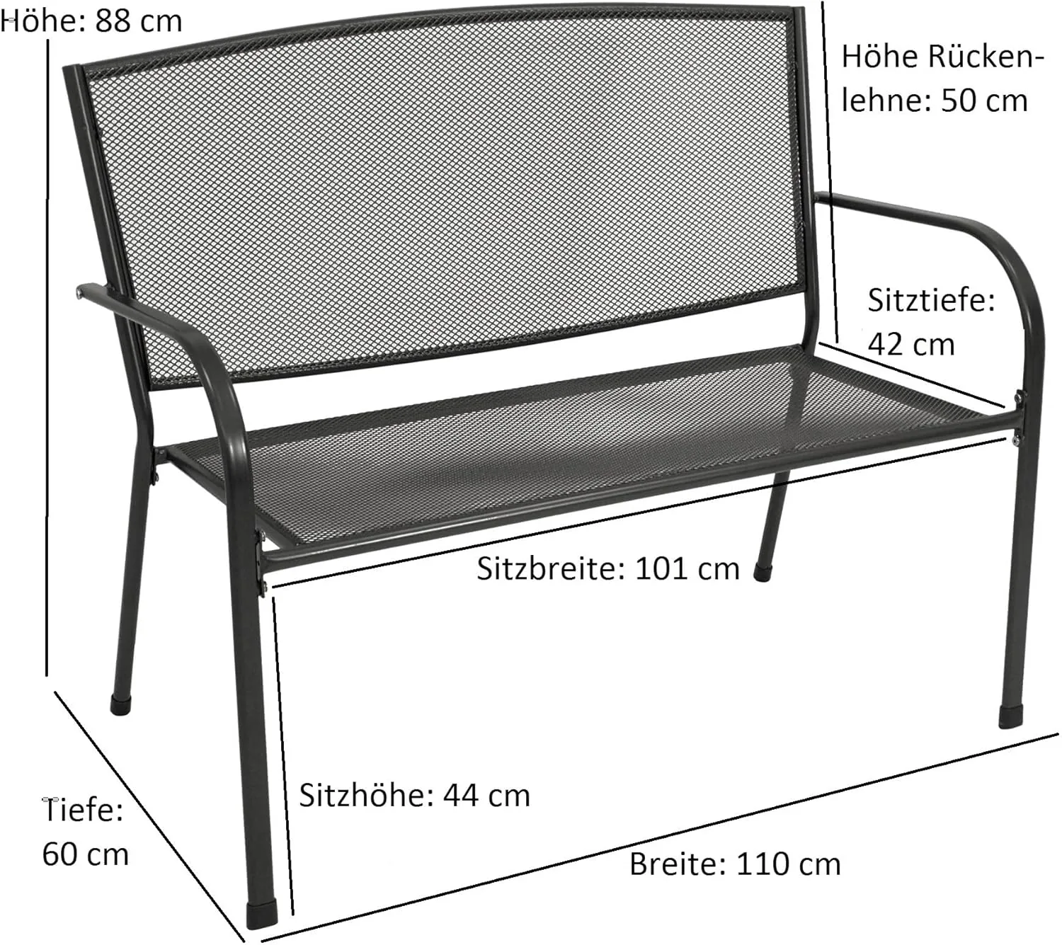 DEGAMO Gartenbank Metallbank Classic 2-sitzer 110cm, Streckmetall beschichtet, anthrazit — Ansicht 2
