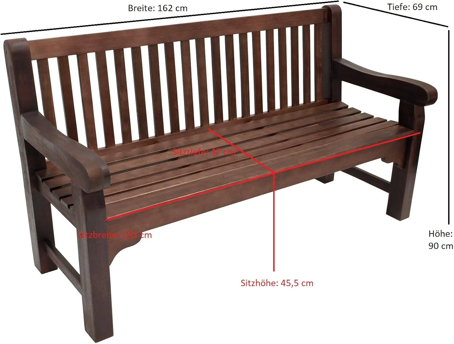 DEGAMO Gartenbank Parkbank Bristol 3-sitzer, Eukalyptus im Kolonialstil dunkel braun, extra stabil, FSC®-Zertifiziert, Outdoor — Ansicht 2