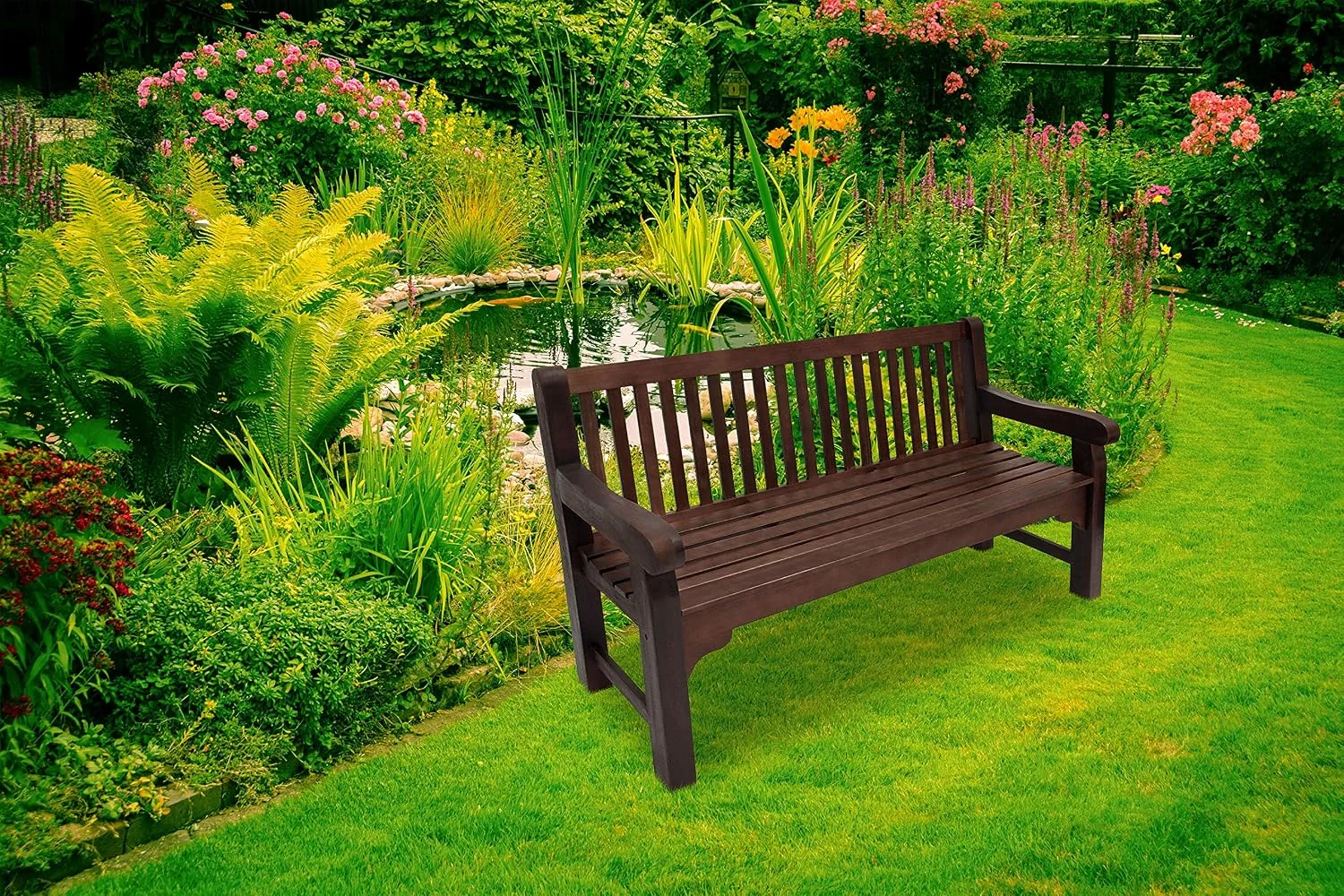 DEGAMO Gartenbank Parkbank Bristol 3-sitzer, Eukalyptus im Kolonialstil dunkel braun, extra stabil, FSC®-Zertifiziert, Outdoor — Ansicht 5