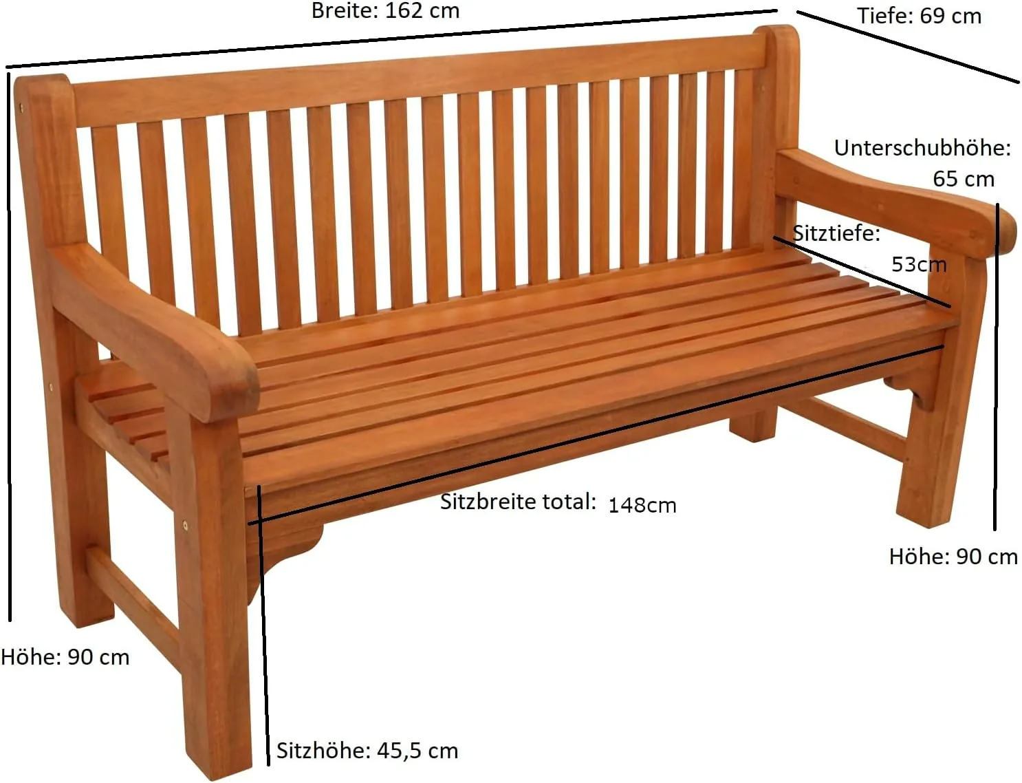 DEGAMO Gartenbank Parkbank Coventry 3-sitzer, Eukalyptus braun geölt, extra stabil im englischen Landhausstil, FSC®-Zertifiziert, Outdoor — Ansicht 2