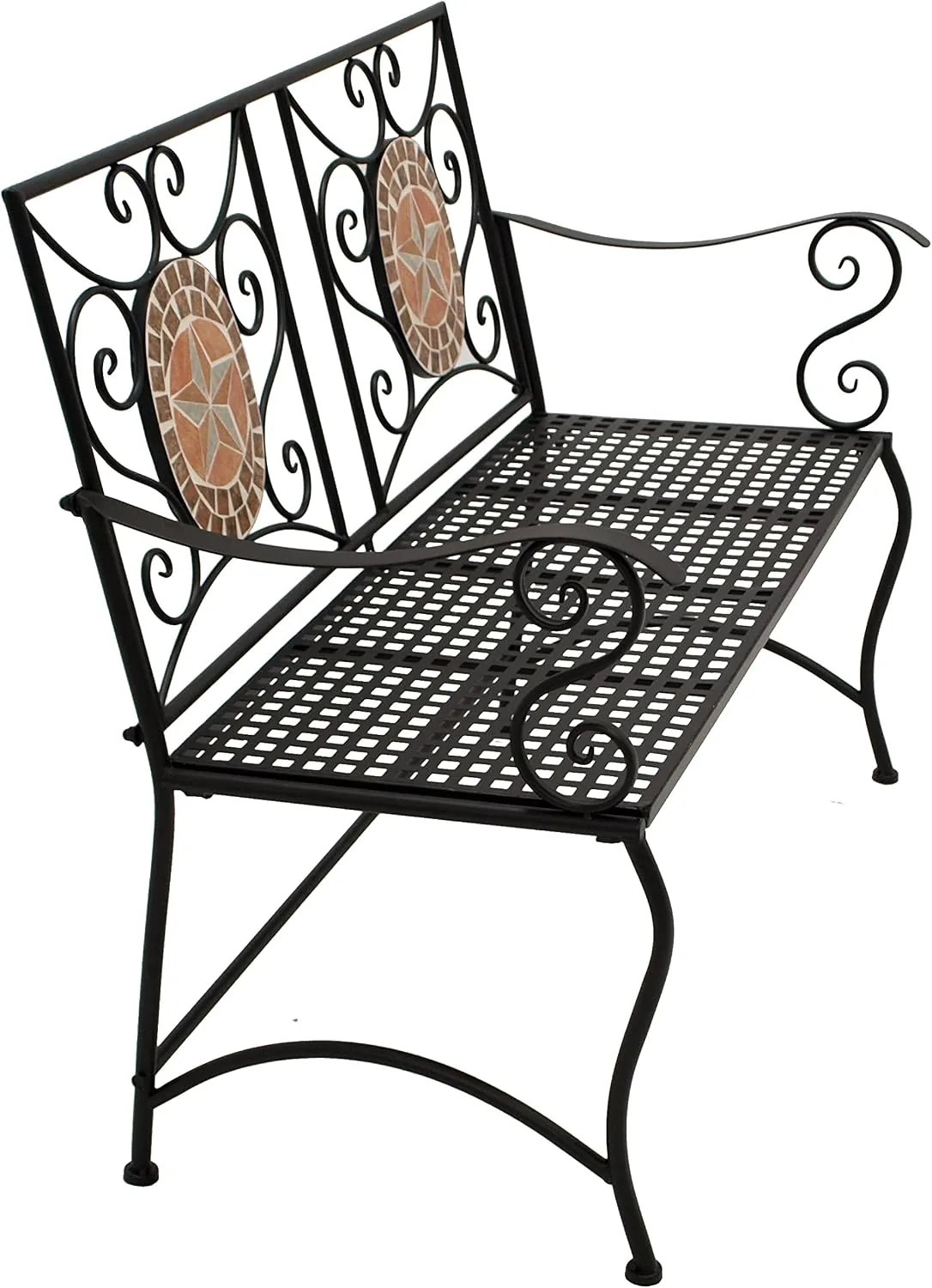DEGAMO Gartenbank Parkbank Lucca 2-sitzer 116cm aus Eisen schwarz, Mosaik Verzierung im Farbton Terracotta aus echtem Keramik, mit Polster grau — Ansicht 3