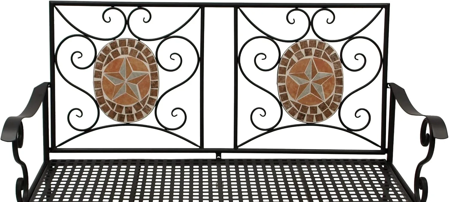 DEGAMO Gartenbank Parkbank Lucca 2-sitzer 116cm aus Eisen schwarz, Mosaik Verzierung im Farbton Terracotta aus echtem Keramik, mit Polster grau — Ansicht 5