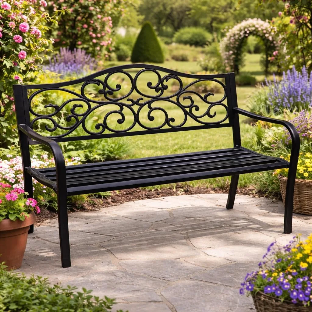DEGAMO Gartenbank Parkbank Manchester 2-sitzer aus Metall schwarz, Rückenteil Gusseisen, Outdoor — Ansicht 2