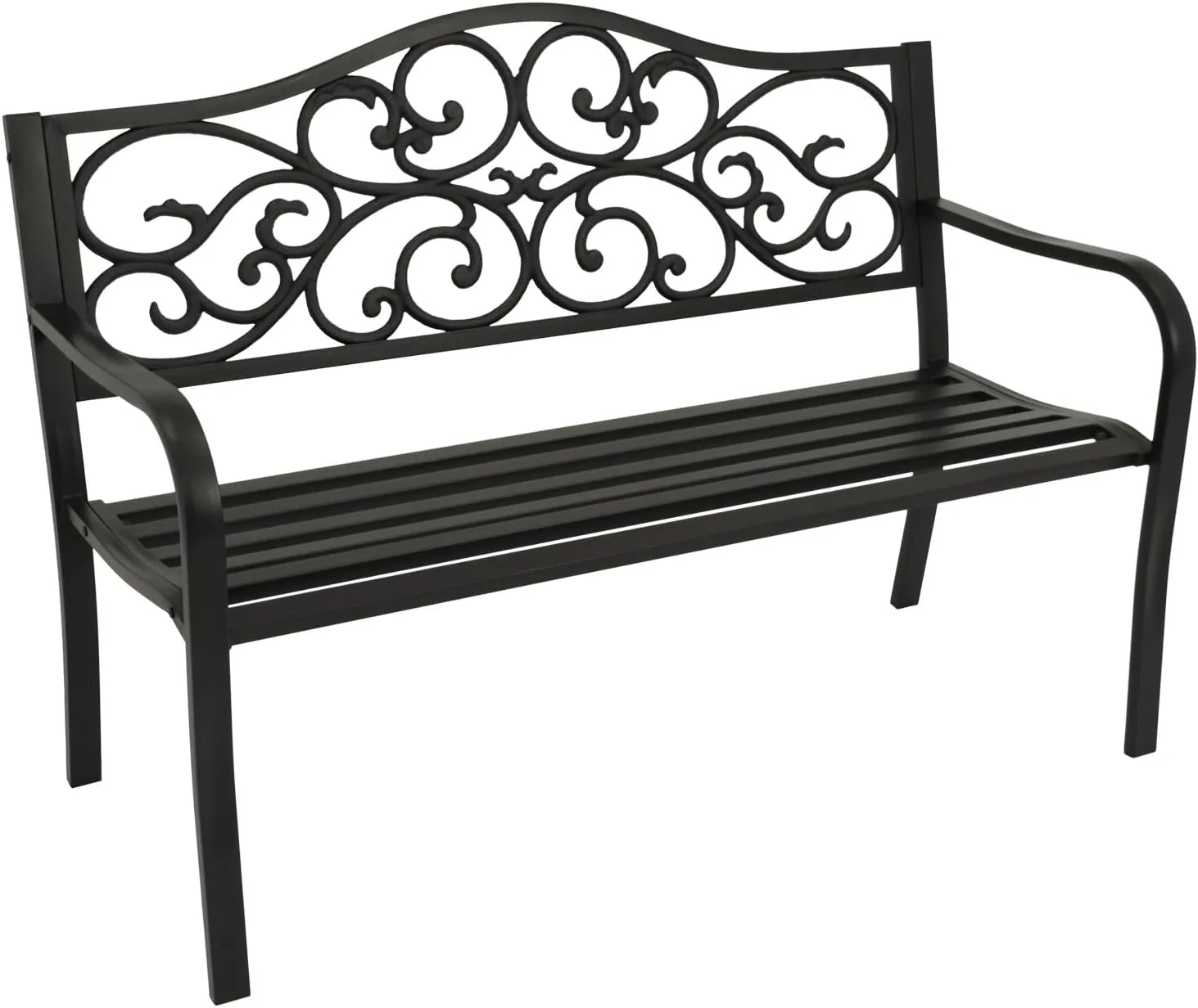DEGAMO Gartenbank Parkbank Manchester 2-sitzer aus Metall schwarz, Rückenteil Gusseisen, Outdoor