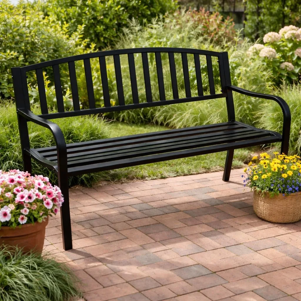 DEGAMO Gartenbank Parkbank Newport 2-sitzer aus Metall schwarz beschichtet, Outdoor — Ansicht 2