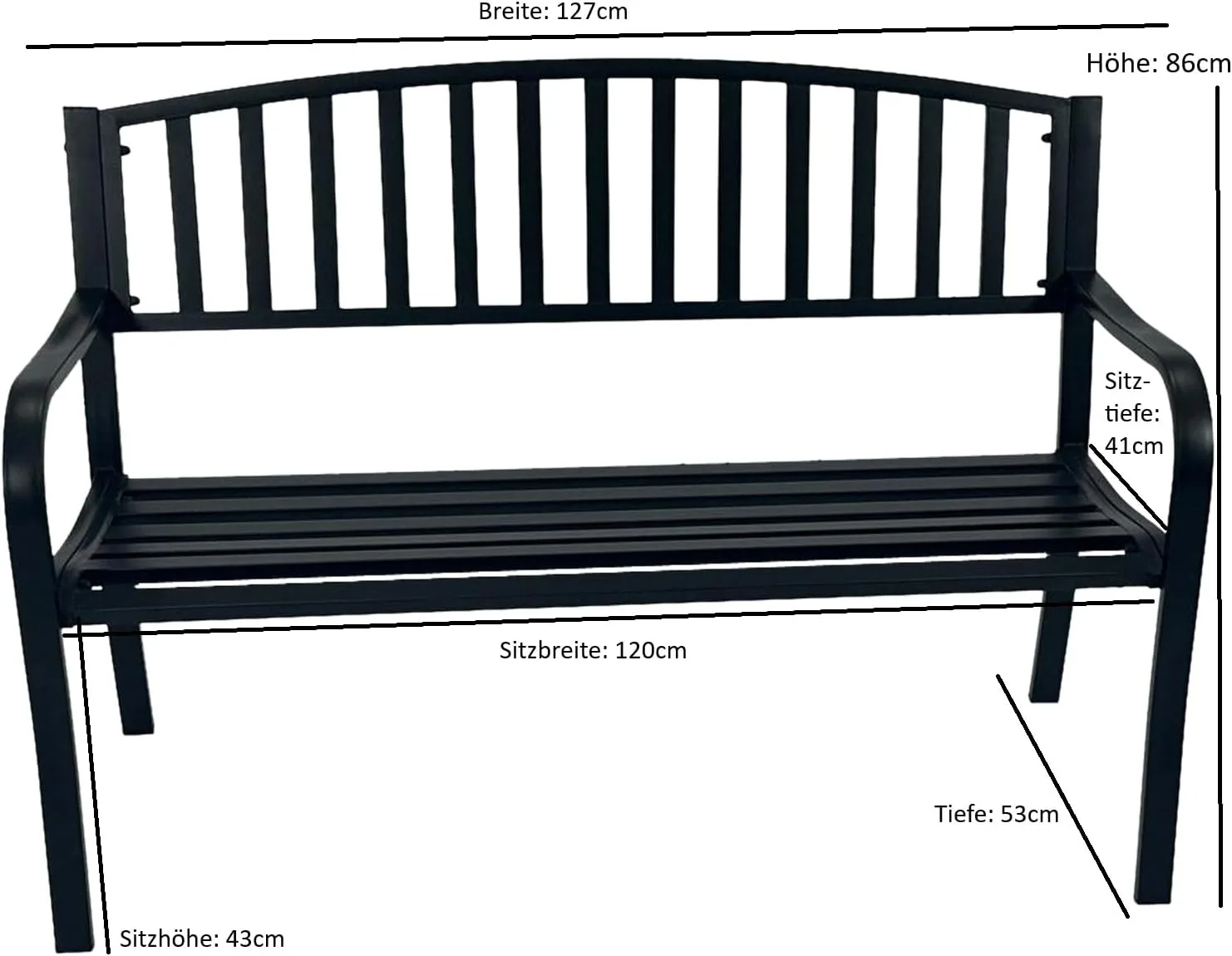 DEGAMO Gartenbank Parkbank Newport 2-sitzer aus Metall schwarz beschichtet, Outdoor — Ansicht 3