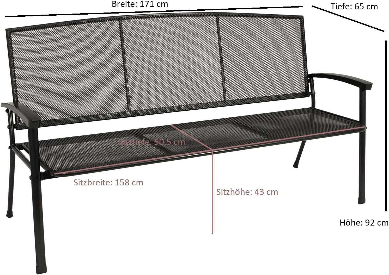 DEGAMO Gartenbank Rivo 3-Sitzer XL 171cm, Streckmetall eisengrau | Wetterfest beschichtet, Outdoor — Ansicht 5