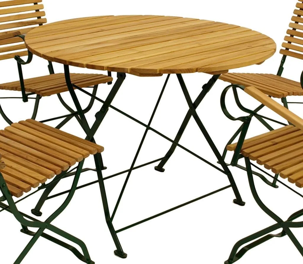 DEGAMO Gartenetisch Bad TÖLZ 100cm rund klappbar, Flachstahl grün + Robinie, Outdoor — Ansicht 4