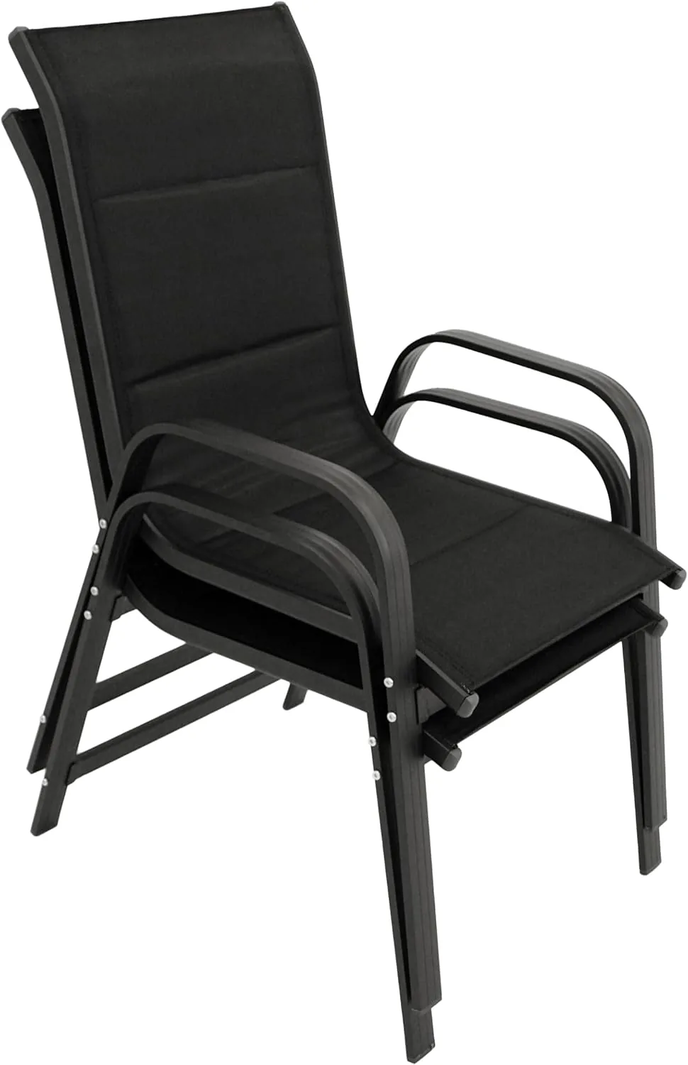 DEGAMO Gartengarnitur Alcudia 3-teilig, 2X Stapelsessel aus Aluminium anthrazit und gepolstertem Textilgewebe in schwarz + 1x Ausziehtisch Aluminium 70/140x70cm, anthrazit — Ansicht 2