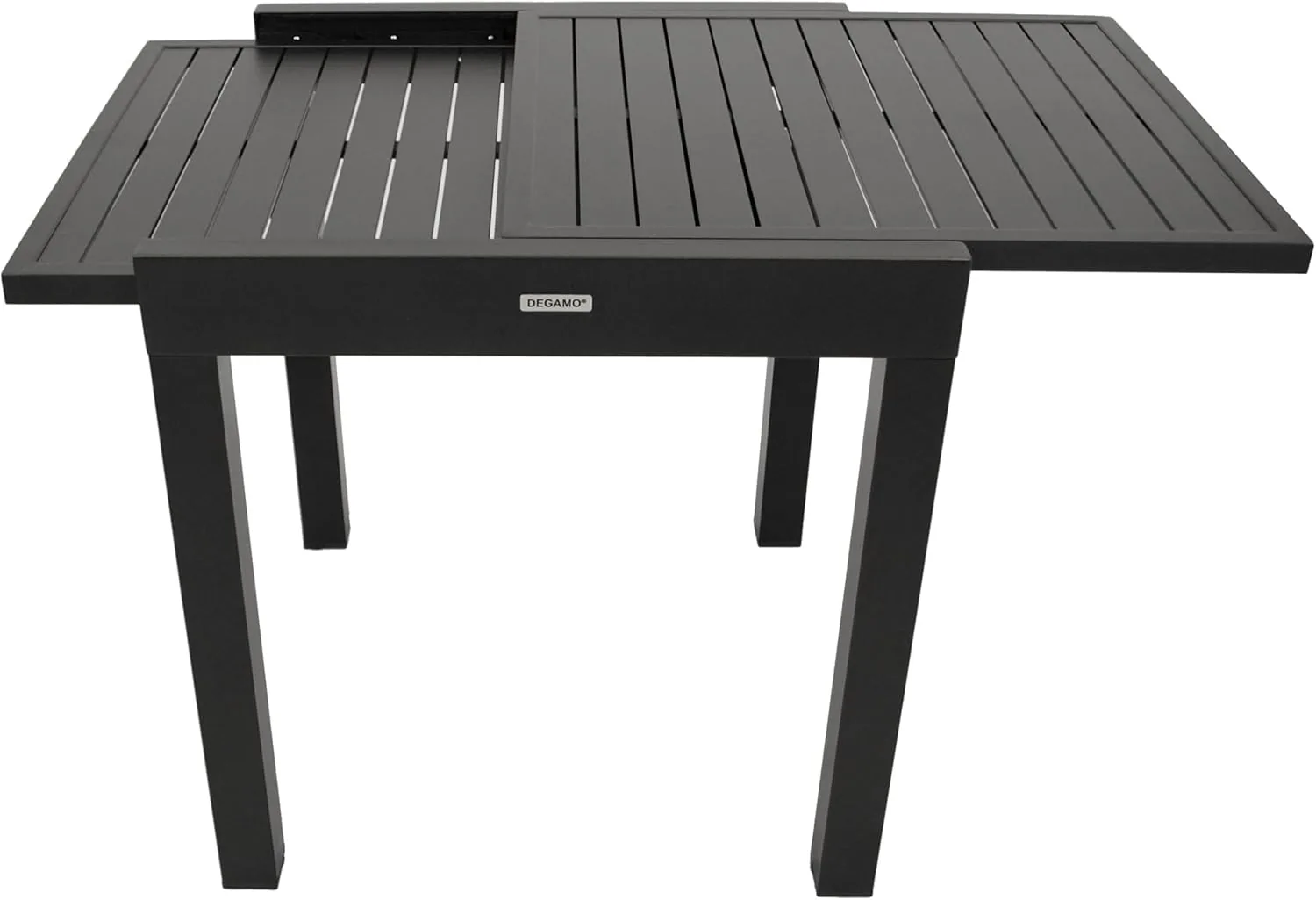 DEGAMO Gartengarnitur Alcudia 5-teilig, 4X Stapelsessel aus Aluminium anthrazit und gepolstertem Textilgewebe in schwarz + 1x Ausziehtisch Aluminium 70/140x70cm, anthrazit — Ansicht 6