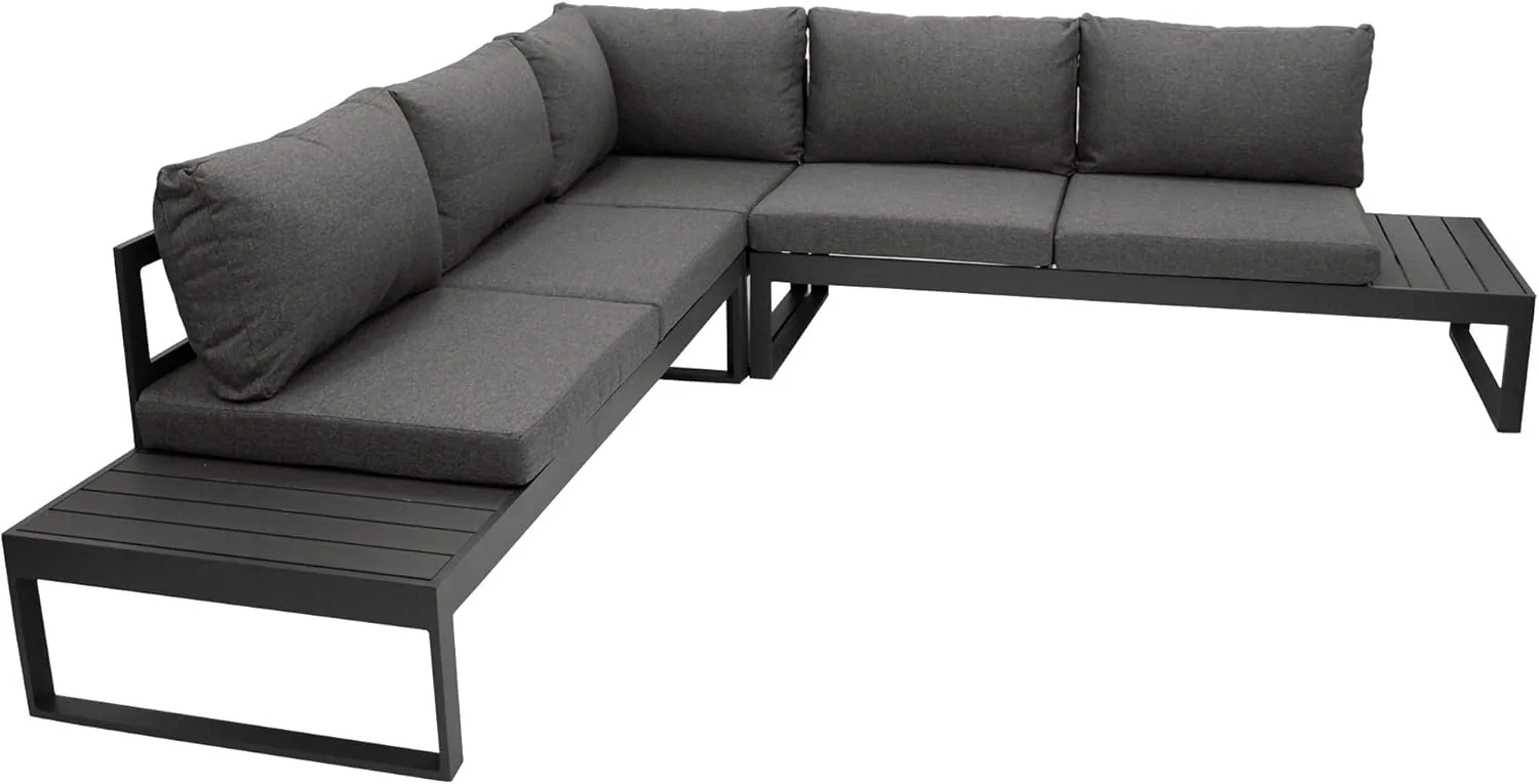 DEGAMO Gartengarnitur BAGO 5-teilig, 4X Klappsessel aus Aluminium Silbergrau und Textilgewebe in schwarz + 1x Ausziehtisch Aluminium 120/162x70cm, Silbergrau — Ansicht 2