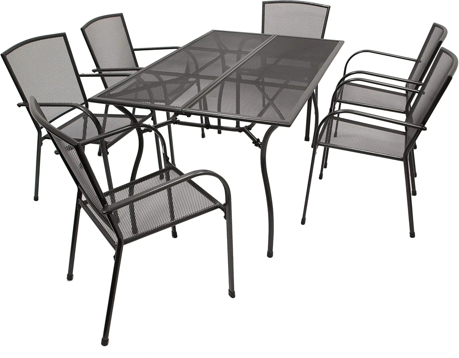 DEGAMO Gartengarnitur Classic 7-teilig, 6X Stapelsessel und 1x Tisch 90x150cm rechteckig, Streckmetall anthrazit beschichtet