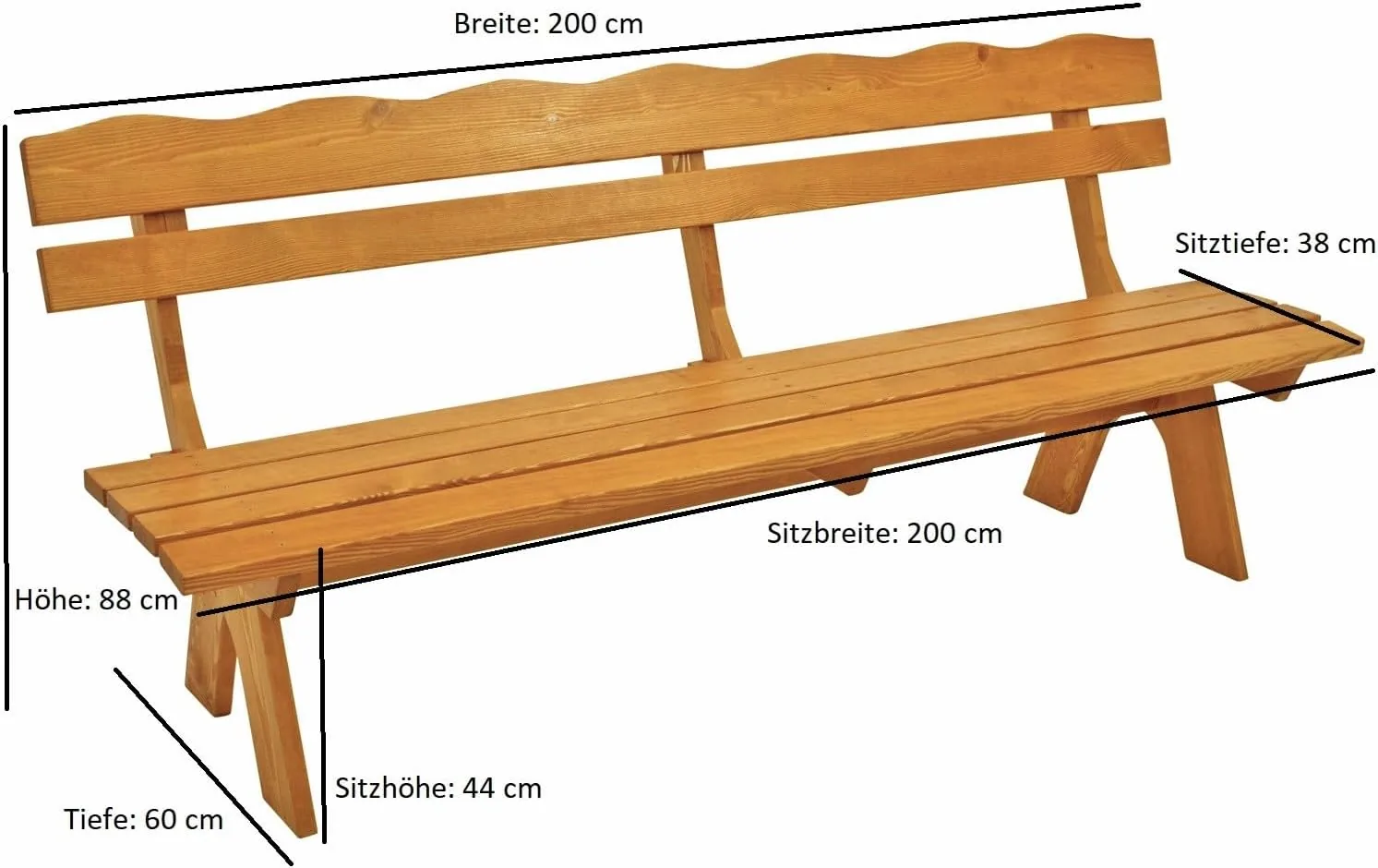 DEGAMO Gartengarnitur Essgruppe Freital XXL 3-teilig 200cm, 2X Bank 200cm und 1x Tisch 72x200cm, Massive Kiefer hell lackiert, Outdoor — Ansicht 5