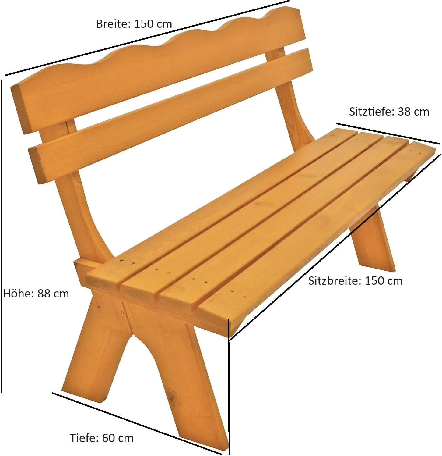 DEGAMO Gartengarnitur Freital 150cm 2-teilig, 1x Bank 150cm und 1x Tisch 72x150cm, Kiefer lackiert, Outdoor — Ansicht 6