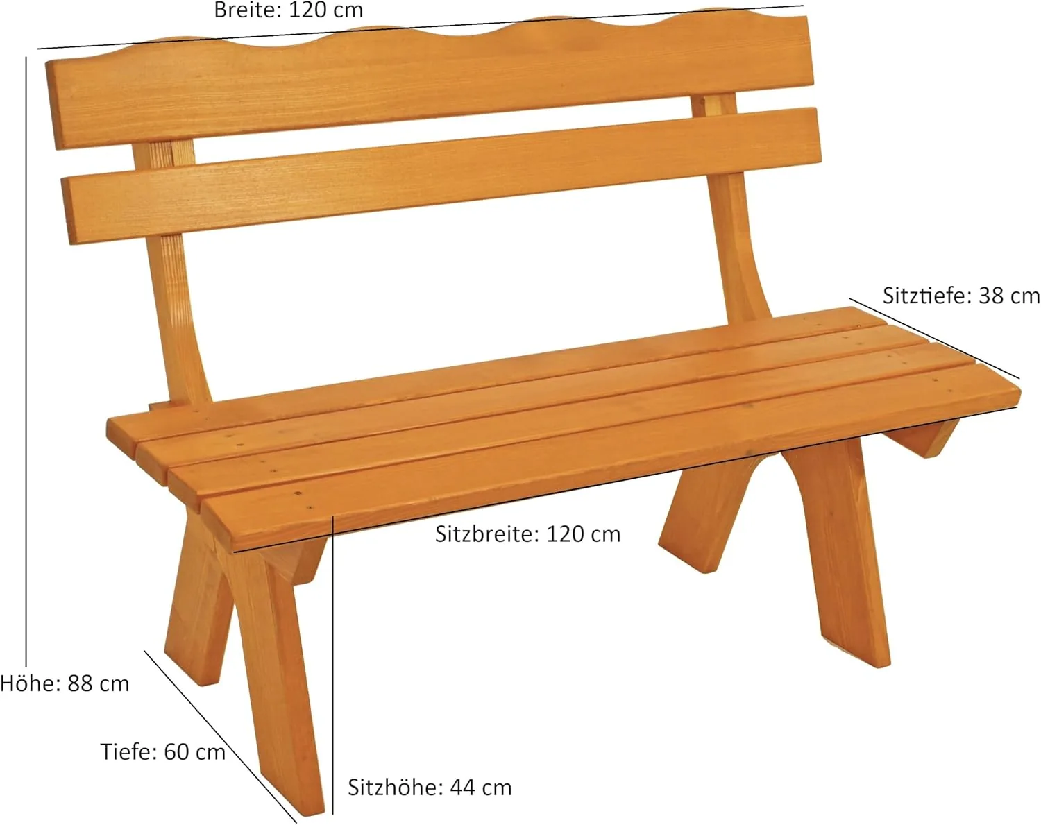 DEGAMO Gartengarnitur Freital 3-teilig 120cm, 2X Bank 120cm und 1x Tisch 72x120cm, Kiefer hell lackiert, Outdoor — Ansicht 5