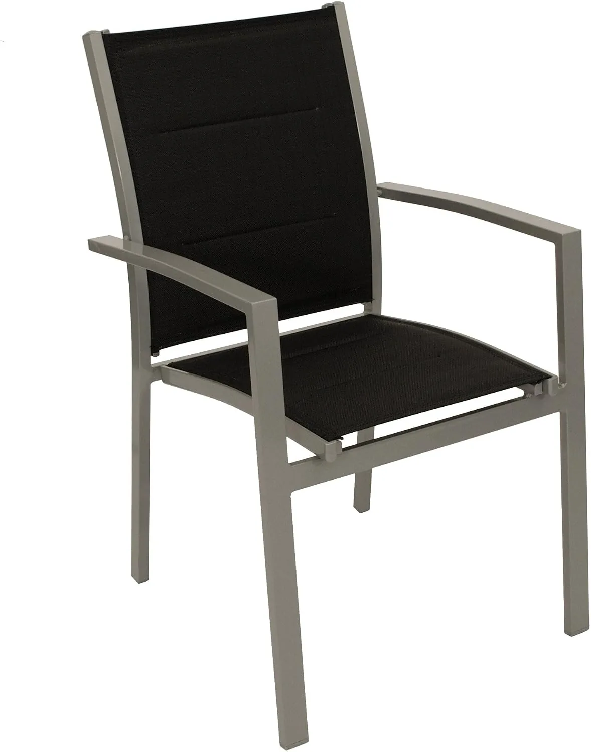 DEGAMO Gartengarnitur Marina 7-teilig, 6X Stapelsessel aus Aluminium Silbergrau und gepolstertem Textilgewebe in schwarz sowie 1x Ausziehtisch Aluminium + Glas 180/240x100cm, Silbergrau — Ansicht 3