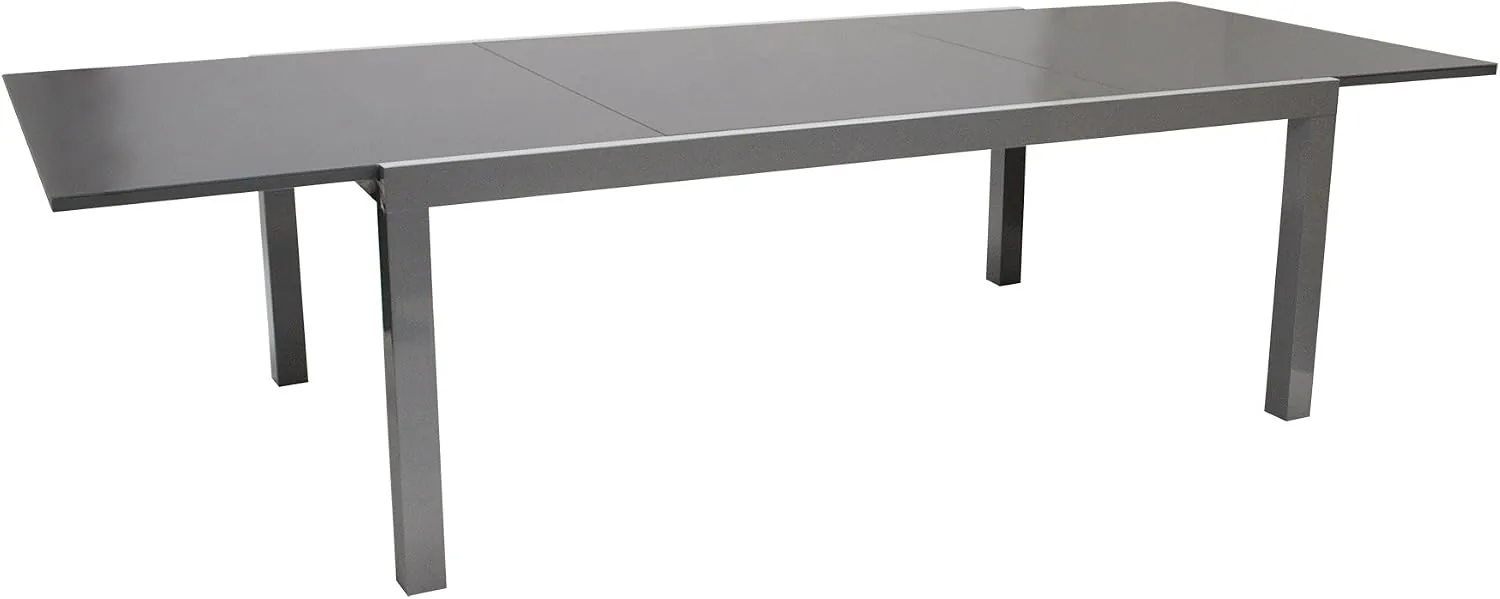 DEGAMO Gartengarnitur Marina 7-teilig, 6X Stapelsessel aus Aluminium Silbergrau und gepolstertem Textilgewebe in schwarz sowie 1x Ausziehtisch Aluminium + Glas 180/240x100cm, Silbergrau — Ansicht 6