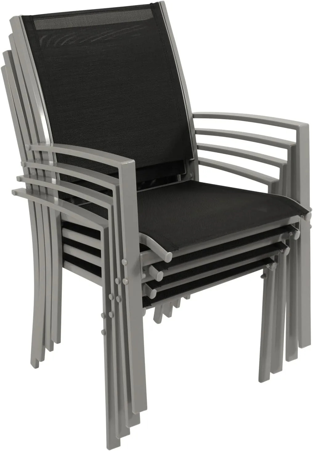 DEGAMO Gartengarnitur Pino 5-teilig, 4X Stapelsessel mit Stahlgestell und Kunstgewebebespannung 2 * 1 schwarz, 1x Tisch 70x120cm mit Stahlgestell und Glasplatte — Ansicht 2