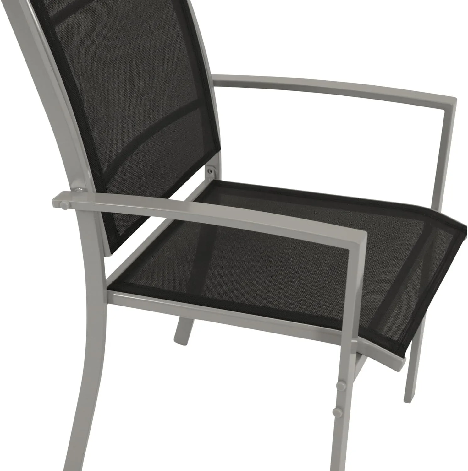 DEGAMO Gartengarnitur Pino 5-teilig, 4X Stapelsessel mit Stahlgestell und Kunstgewebebespannung 2 * 1 schwarz, 1x Tisch 70x120cm mit Stahlgestell und Glasplatte — Ansicht 3