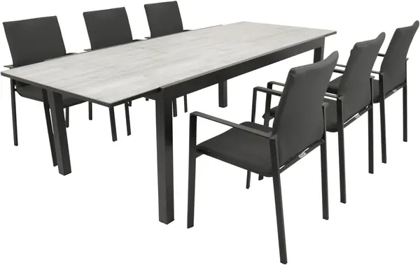 Gartengarnitur Sitzgruppe FARO 7-teilig (6X Stapelsessel…