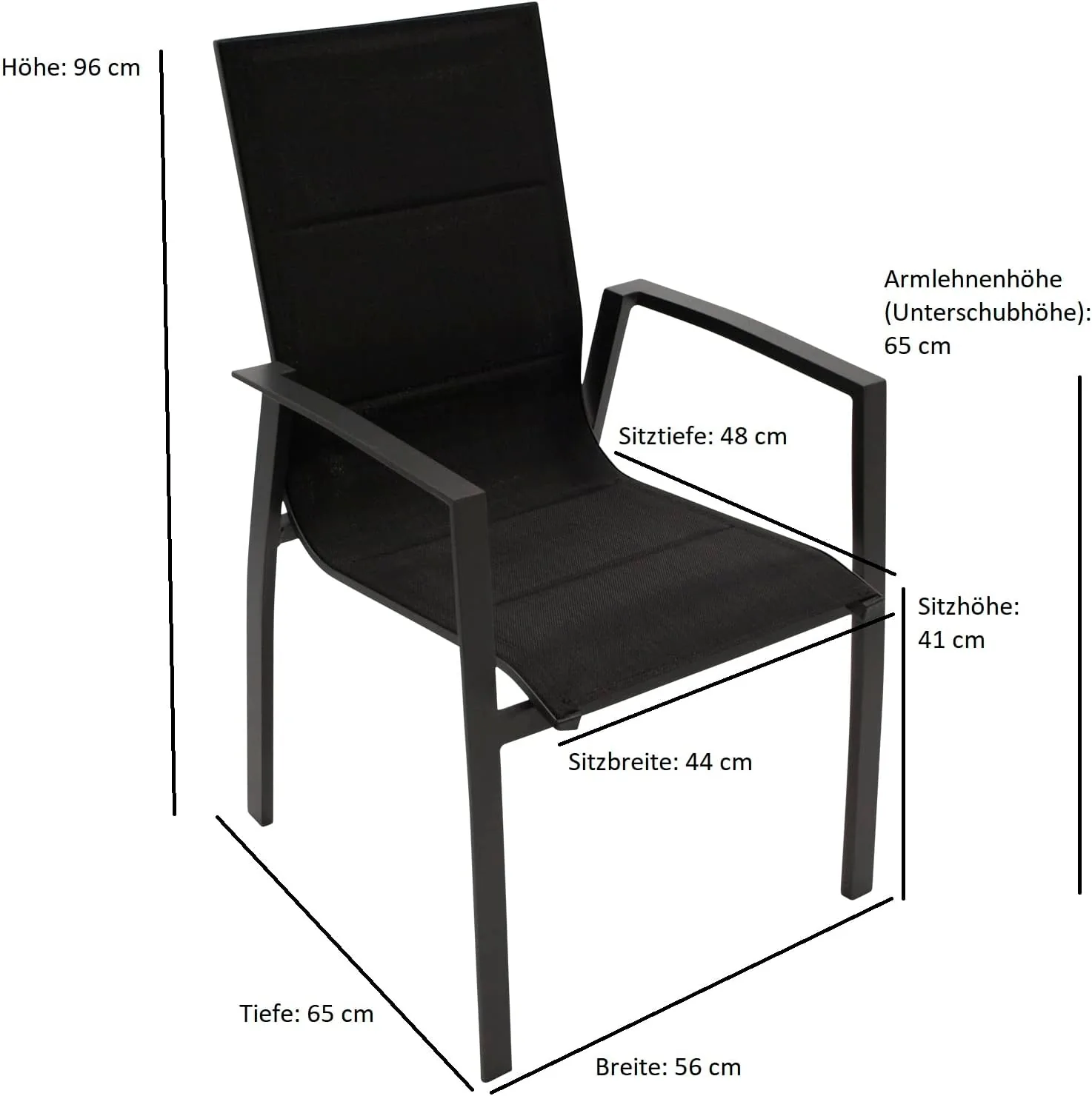 DEGAMO Gartengarnitur Sitzgruppe Torino 7-teilig, 6X Stapelsessel aus Aluminium anthrazit und gepolstertem Textilgewebe in schwarz sowie 1x Ausziehtisch Aluminium + Glas 180/240x100cm, anthrazit — Ansicht 5