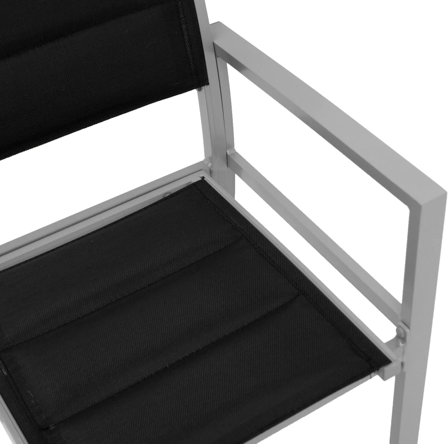 DEGAMO Gartengarnitur Tirana 5-teilig, 4X Gartensessel aus Aluminium Silbergrau und gepolstertem Textilgewebe in schwarz + 1x Ausziehtisch Aluminium 70/140x70cm, Silbergrau — Ansicht 3