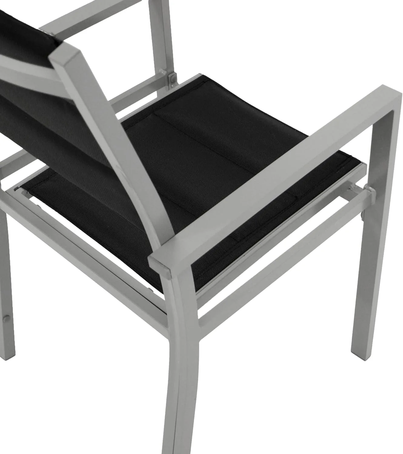 DEGAMO Gartengarnitur Tirana 5-teilig, 4X Gartensessel aus Aluminium Silbergrau und gepolstertem Textilgewebe in schwarz + 1x Ausziehtisch Aluminium 70/140x70cm, Silbergrau — Ansicht 4