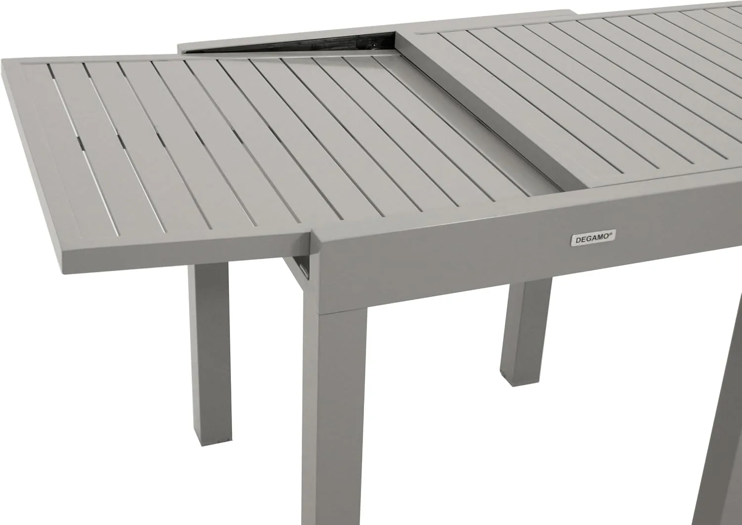 DEGAMO Gartengarnitur Tirana 5-teilig, 4X Gartensessel aus Aluminium Silbergrau und gepolstertem Textilgewebe in schwarz + 1x Ausziehtisch Aluminium 70/140x70cm, Silbergrau — Ansicht 6