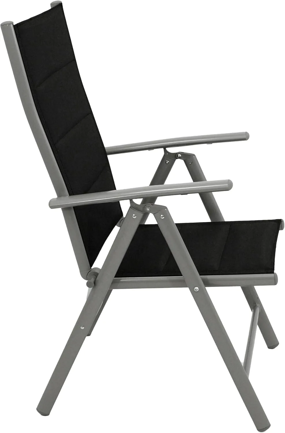 DEGAMO Gartengarnitur Vail 5-teilig, 4X Hochlehner Klappsessel Silbergrau und 1x Ausziehtisch Aluminium mit Tischplatte Akazie 80/120x70cm, Outdoor — Ansicht 2