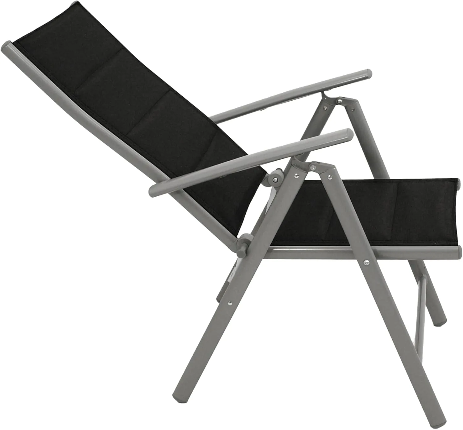 DEGAMO Gartengarnitur Vail 5-teilig, 4X Hochlehner Klappsessel Silbergrau und 1x Ausziehtisch Aluminium mit Tischplatte Akazie 80/120x70cm, Outdoor — Ansicht 3
