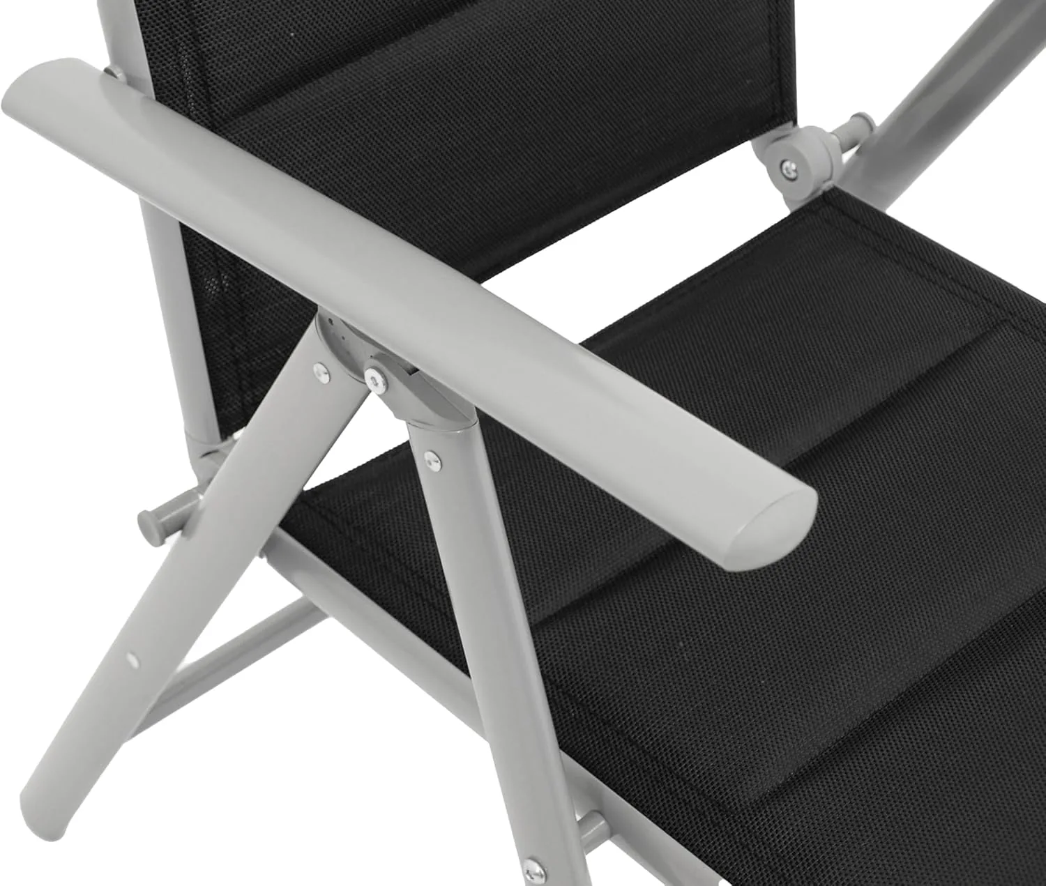 DEGAMO Gartengarnitur Vail 5-teilig, 4X Hochlehner Klappsessel Silbergrau und 1x Ausziehtisch Aluminium mit Tischplatte Akazie 80/120x70cm, Outdoor — Ansicht 4