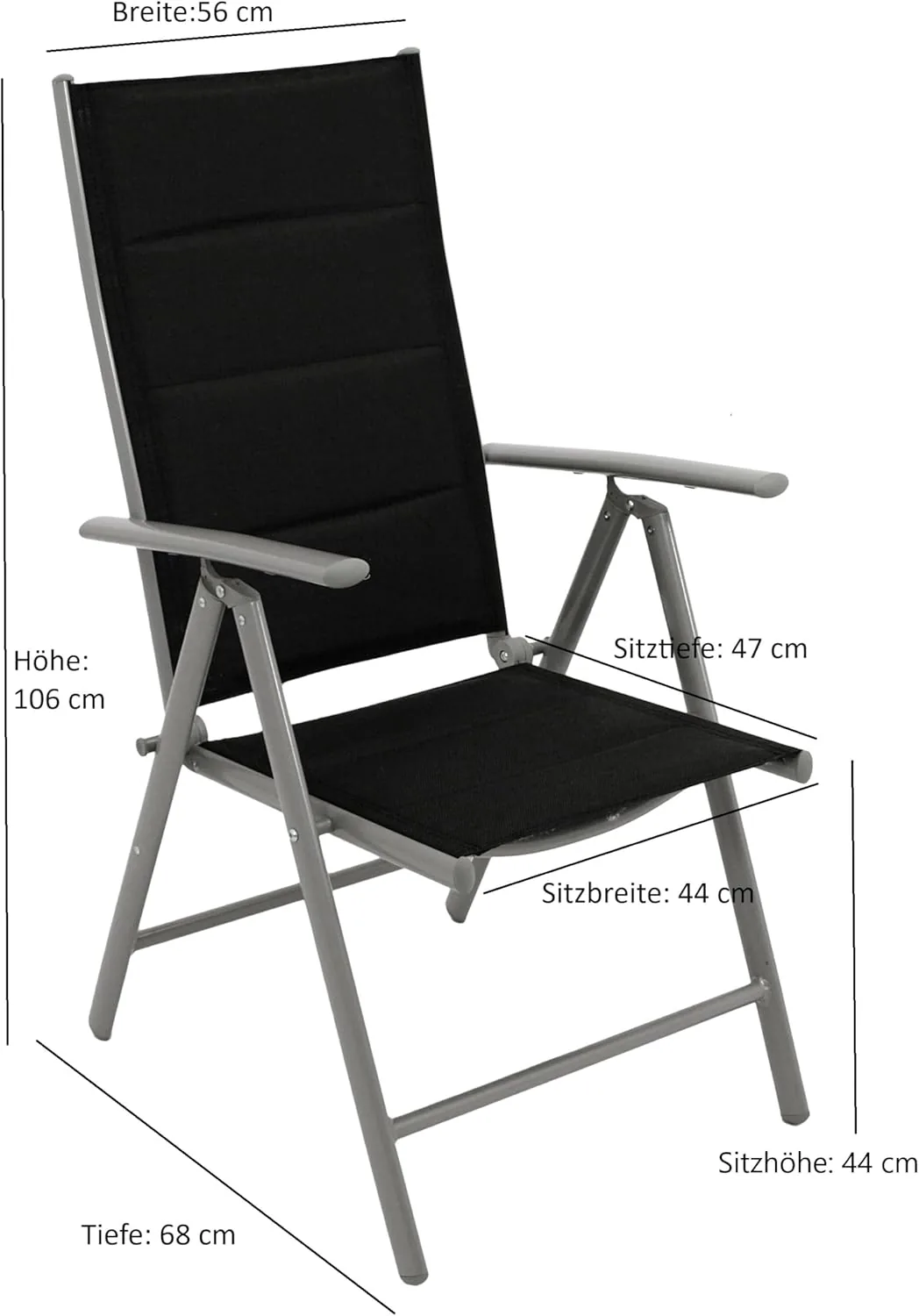 DEGAMO Gartengarnitur Vail 5-teilig, 4X Hochlehner Klappsessel Silbergrau und 1x Ausziehtisch Aluminium mit Tischplatte Akazie 80/120x70cm, Outdoor — Ansicht 5
