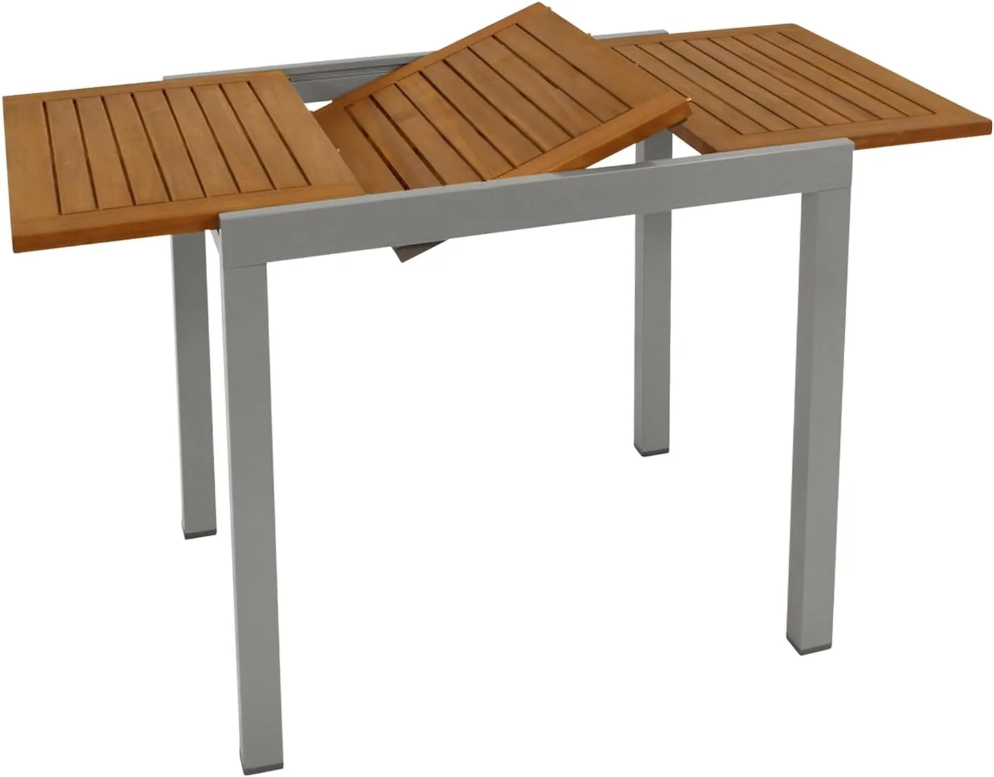 DEGAMO Gartengarnitur Vail 5-teilig, 4X Hochlehner Klappsessel Silbergrau und 1x Ausziehtisch Aluminium mit Tischplatte Akazie 80/120x70cm, Outdoor — Ansicht 6