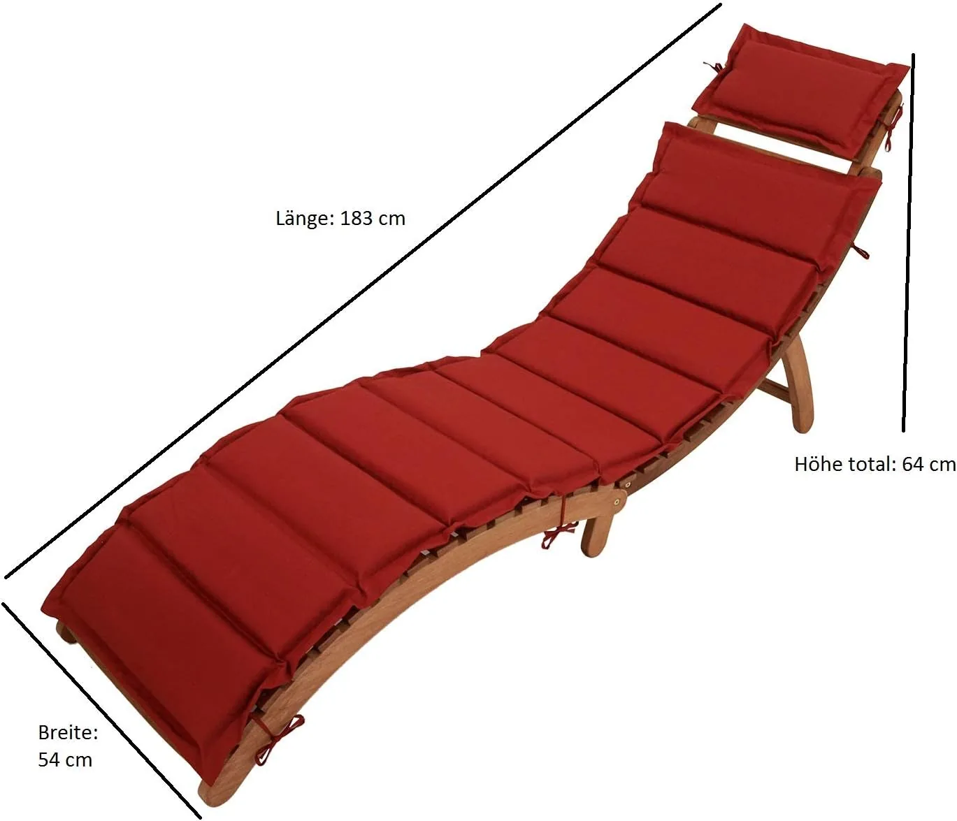DEGAMO Gartenliege Panama zum Klappen, Maße 184x55cm, Holz Akazie braun geölt, mit Kopfstütze und Polsterauflage in rot, Outdoor — Ansicht 2