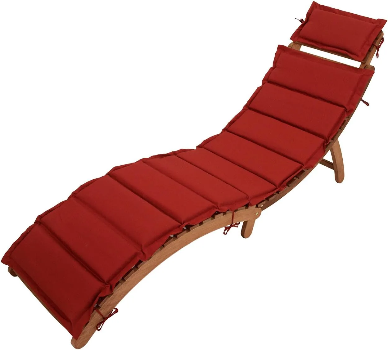 DEGAMO Gartenliege Panama zum Klappen, Maße 184x55cm, Holz Akazie braun geölt, mit Kopfstütze und Polsterauflage in rot, Outdoor — Ansicht 5