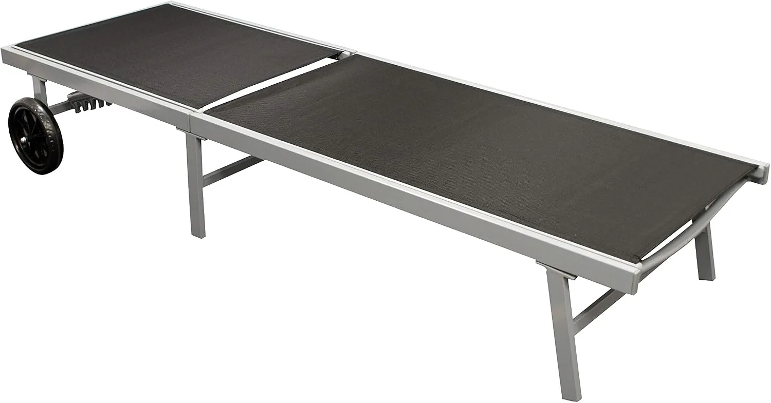 DEGAMO Gartenliege Rollenliege Ostia 200cm, Aluminium Silbergrau + Kunstgewebe schwarz wetterfest, Rückenteil 5-Fach verstellbar, Outdoor — Ansicht 2