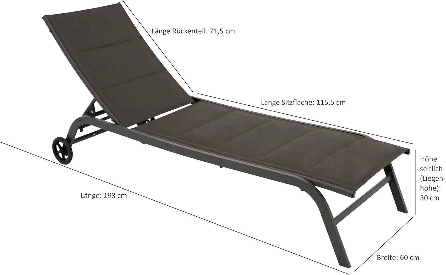 DEGAMO Gartenliege Rollenliege Riva, Stahlgestell grau, Liegefläche Kunstgewebe gepolstert grau, verstellbar, Outdoor — Ansicht 2