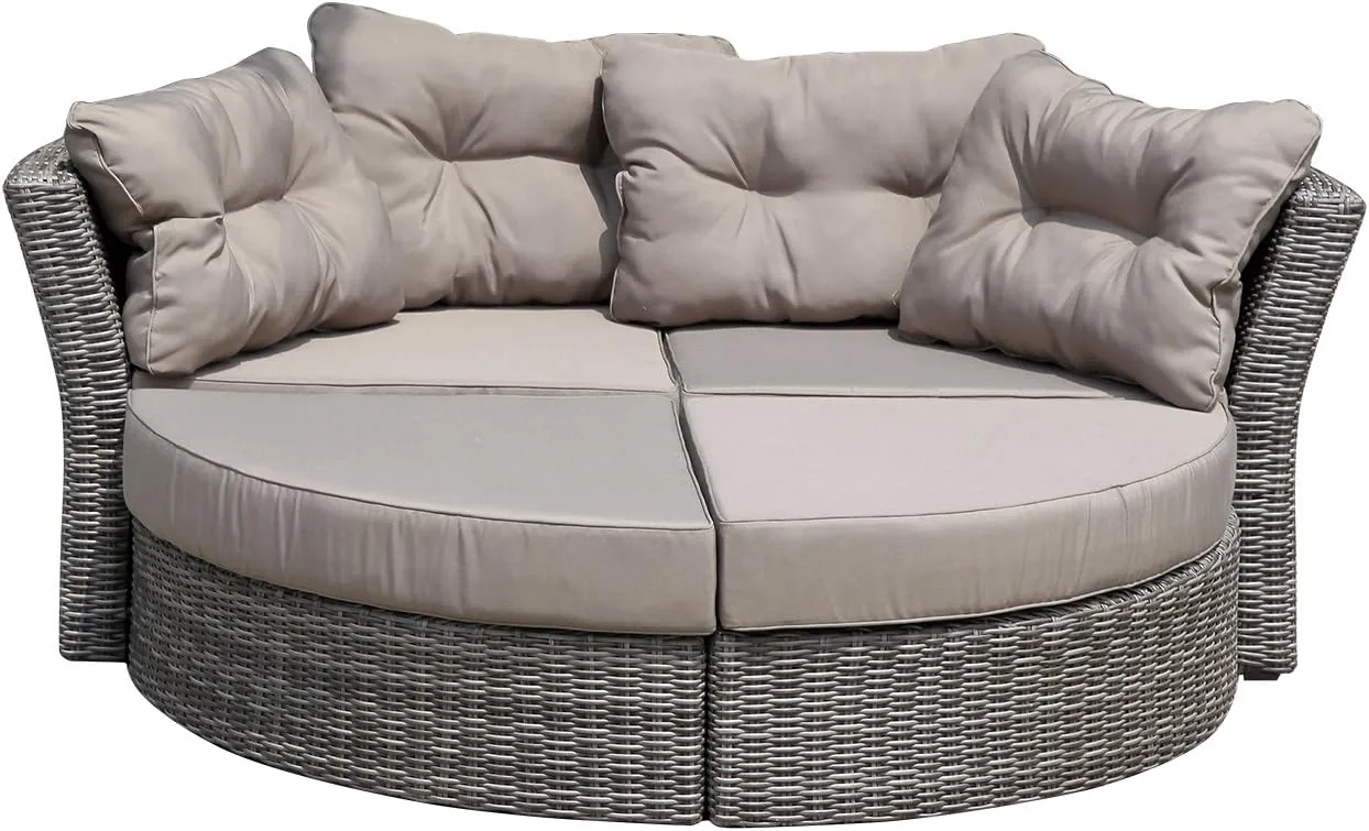 DEGAMO Gartenliege Sonneninsel Marbella, Alu, Halbrund, Grau Bicolor | Geflecht, Polster taupefarben, Klappbares Verdeck, Outdoor — Ansicht 4