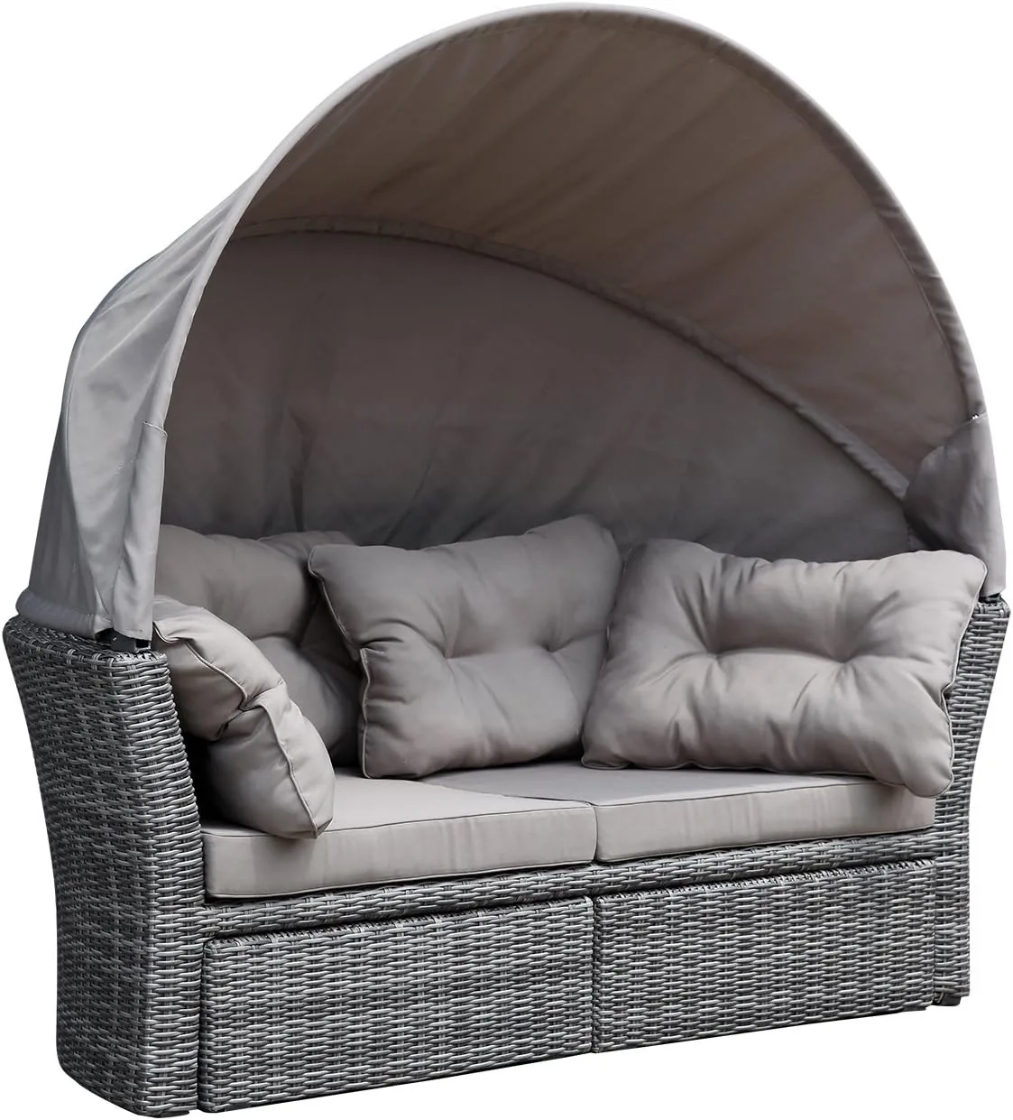 DEGAMO Gartenliege Sonneninsel Marbella, Alu, Halbrund, Grau Bicolor | Geflecht, Polster taupefarben, Klappbares Verdeck, Outdoor — Ansicht 5