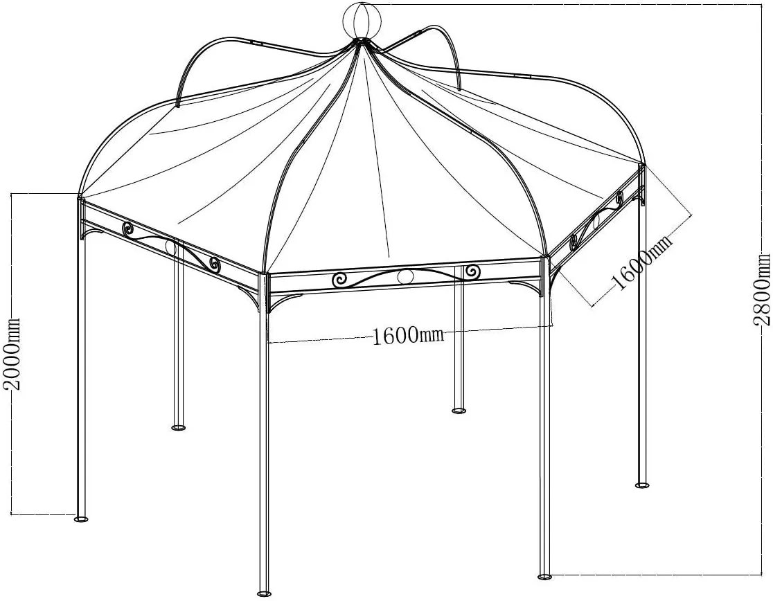 DEGAMO Gartenpavillon Modena 6-eckig 320cm, stabiles Stahlgestell schwarz, Dach naturfarben wasserdicht beschichtet — Ansicht 4