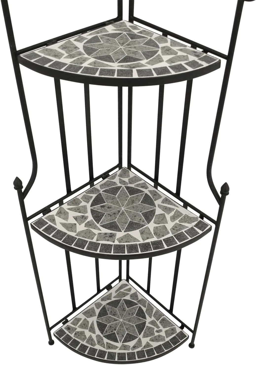 DEGAMO Gartenregal Eckregal Siena 38x36x142cm, Gestell Metall schwarz, Regalböden aus Keramik in Mosaik-Optik grau/Weiss, Outdoor und Indoor — Ansicht 4