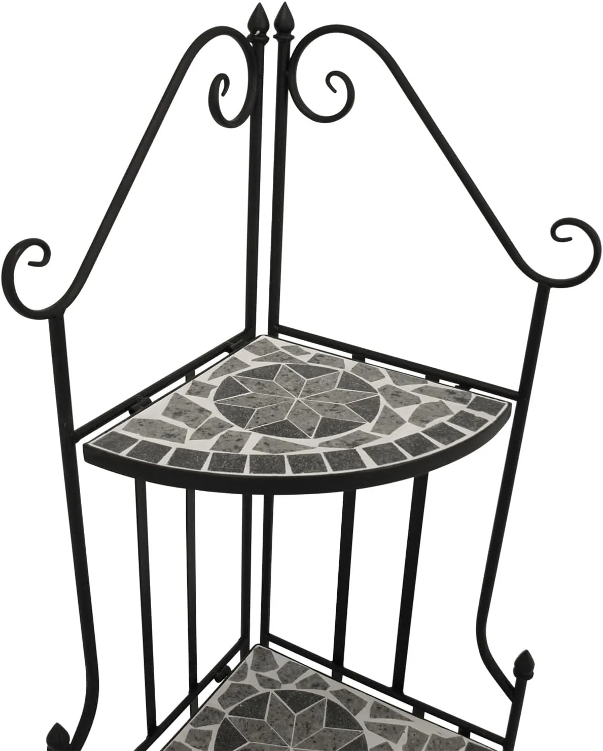 DEGAMO Gartenregal Eckregal Siena 38x36x142cm, Gestell Metall schwarz, Regalböden aus Keramik in Mosaik-Optik grau/Weiss, Outdoor und Indoor — Ansicht 5
