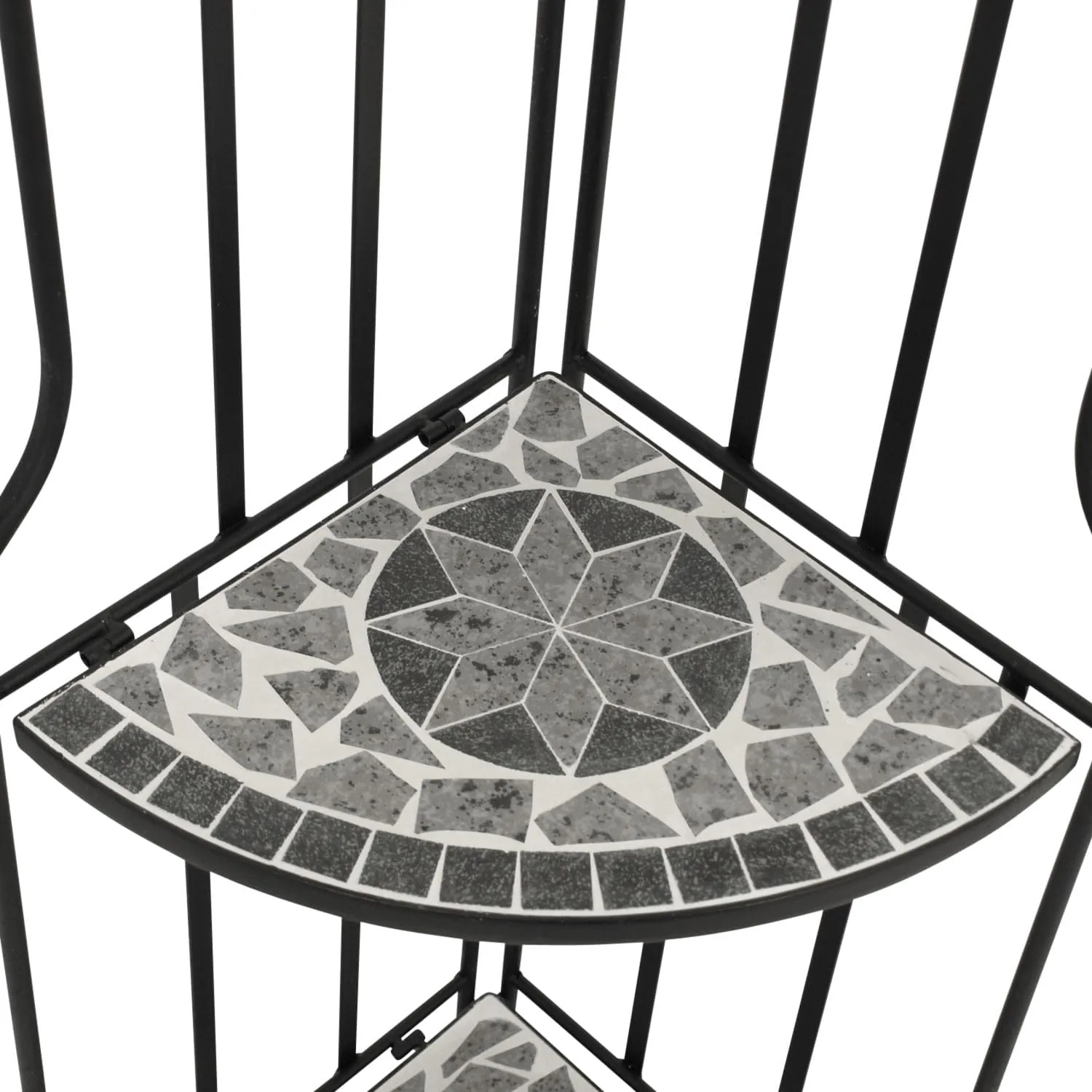 DEGAMO Gartenregal Eckregal Siena 38x36x142cm, Gestell Metall schwarz, Regalböden aus Keramik in Mosaik-Optik grau/Weiss, Outdoor und Indoor — Ansicht 6