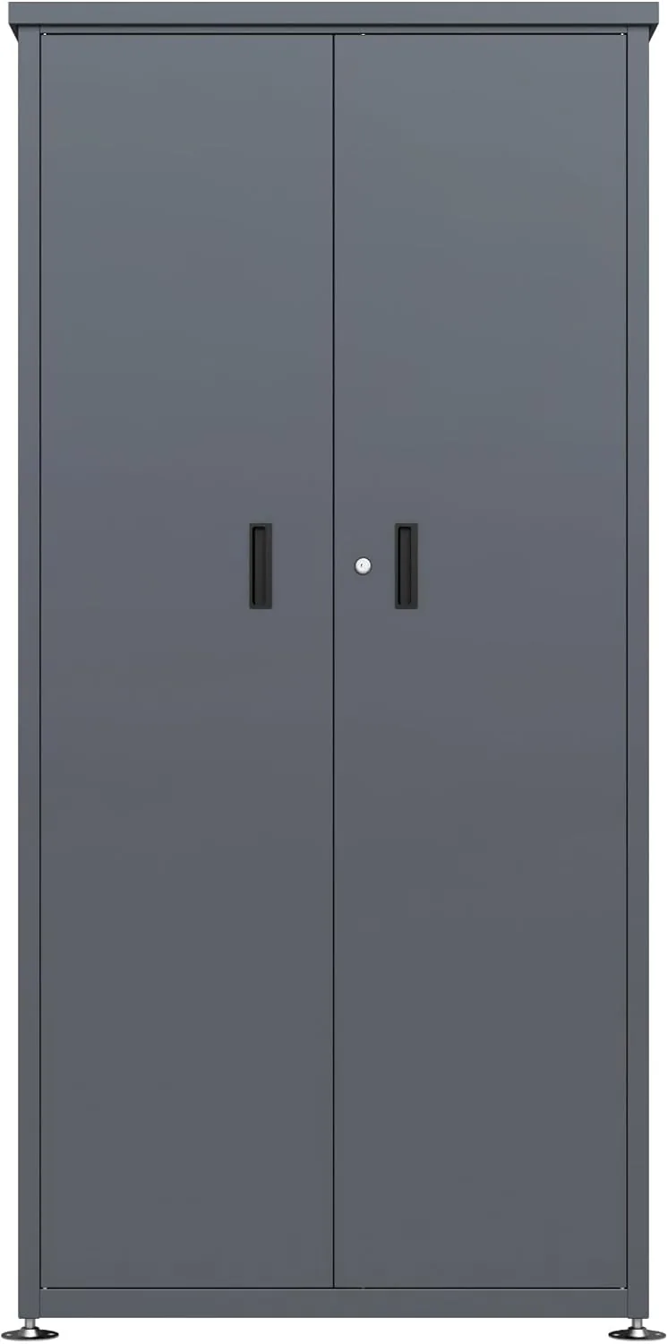 DEGAMO Gartenschrank LÜBECK aus Stahl 90x187cm, verzinkt + pulverbeschichtet, anthrazitgrau (RAL 7016), Zwei Türen abschließbar, wasserdicht — Ansicht 2