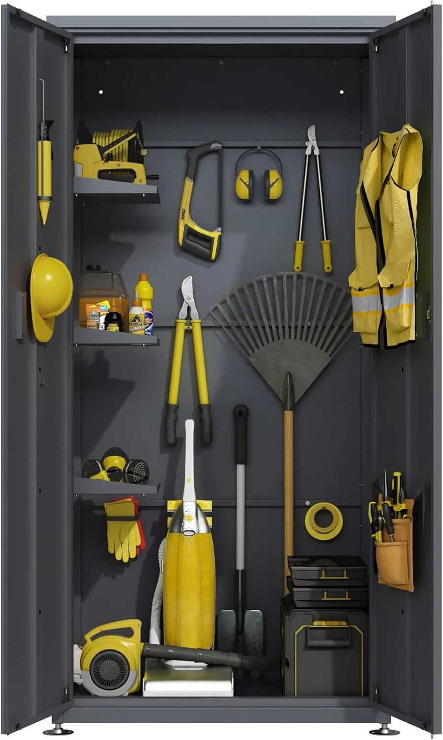 DEGAMO Gartenschrank LÜBECK aus Stahl 90x187cm, verzinkt + pulverbeschichtet, anthrazitgrau (RAL 7016), Zwei Türen abschließbar, wasserdicht — Ansicht 4