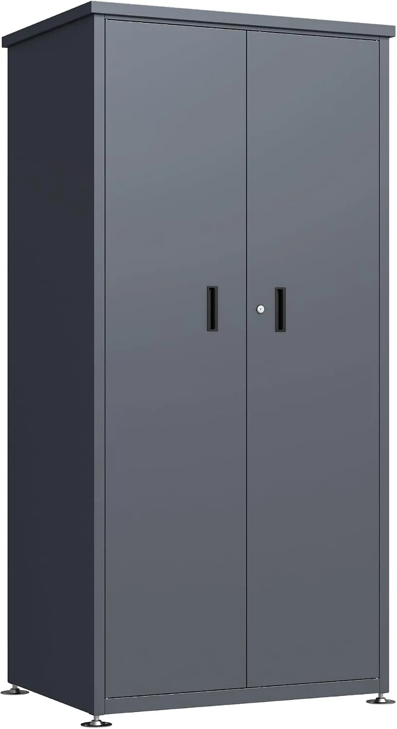 DEGAMO Gartenschrank LÜBECK aus Stahl 90x187cm, verzinkt + pulverbeschichtet, anthrazitgrau (RAL 7016), Zwei Türen abschließbar, wasserdicht