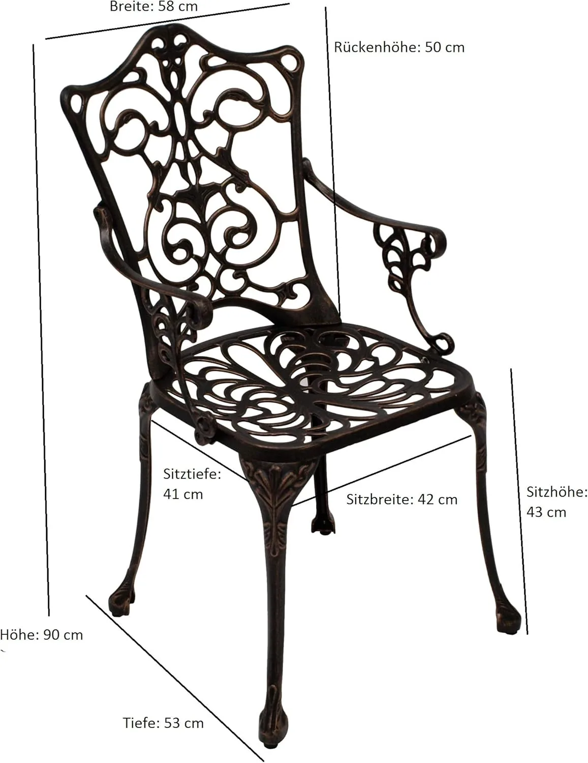 DEGAMO Gartenset Bistroset Lugano in Jugendstil Optik 3-teilig, Aluguss, Farbe Bronze-antik, wetterfest, Outdoor — Ansicht 4