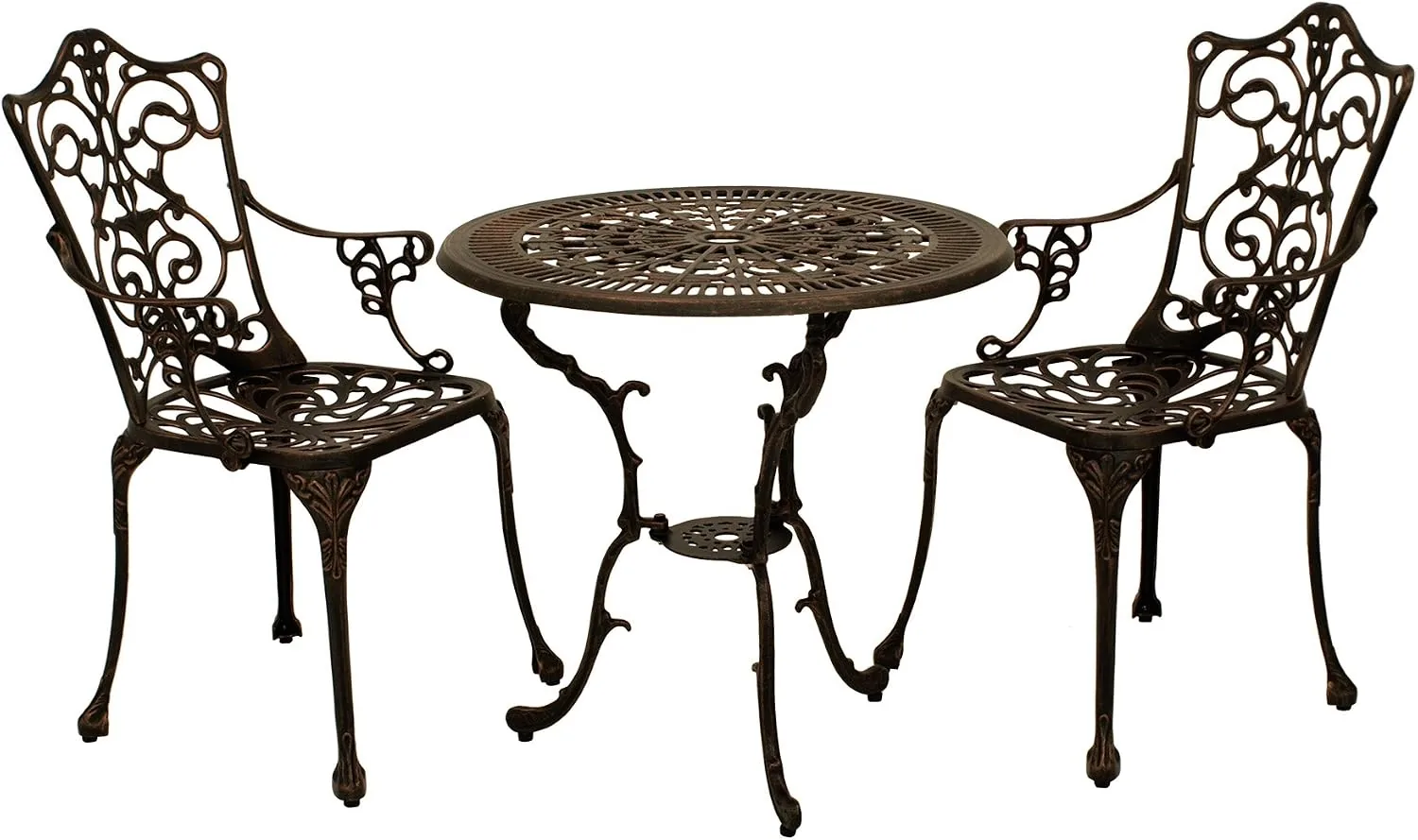 DEGAMO Gartenset Bistroset Lugano in Jugendstil Optik 3-teilig, Aluguss, Farbe Bronze-antik, wetterfest, Outdoor